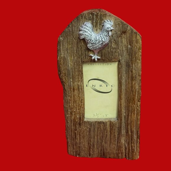 Vintage Enric Metal Rooster Wooden Photo Picture Frame - Picture 2 of 12